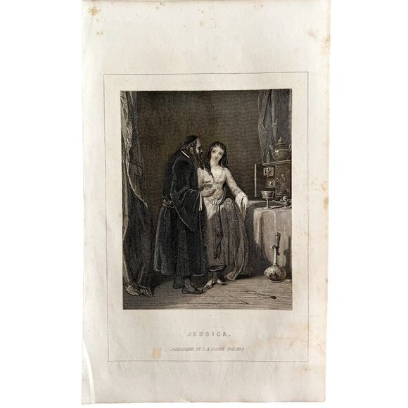 Jessica Beautiful Woman Engraving 1859 Victorian Rabbi Religious Art DWY5G - Picture 2 of 2